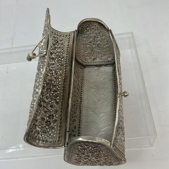 Sterling Silver 925 Filigree Etched Handbag - Picture 8 of 12